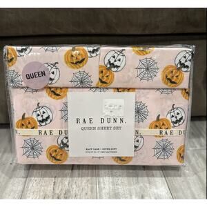 Rae Dunn Halloween Queen Sheet Set Pink With Jack O Lanterns Festive Spooky New